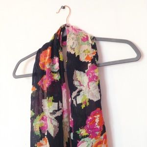 Black Flower Floral Print Scarf